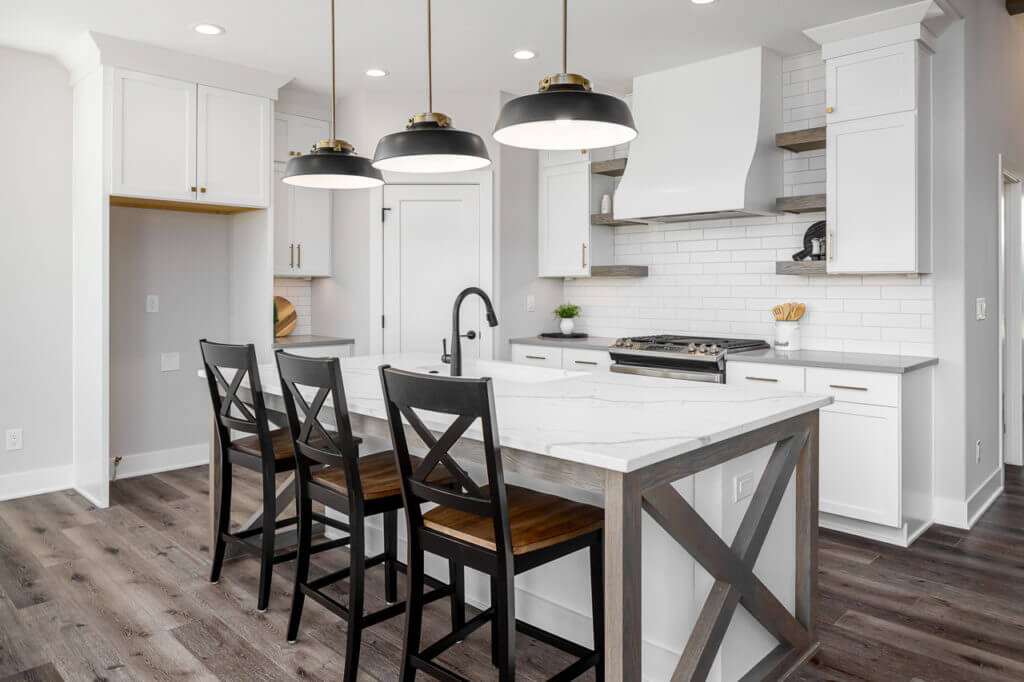 white ranch style kitchen from KRM custom homes