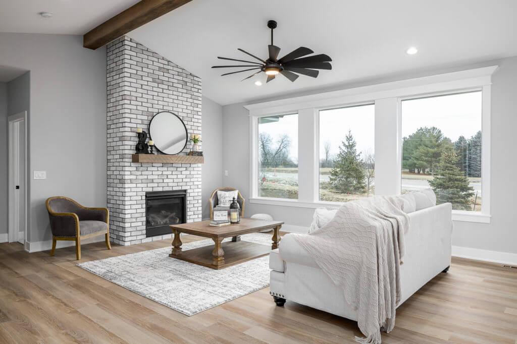 bright living room design by KRM custom homes