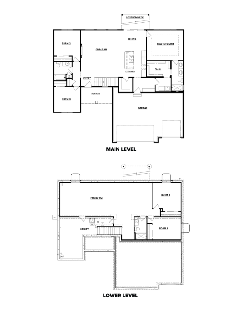 Two-level house floor plan showing rooms, stairs, and doors on both main and lower levels.