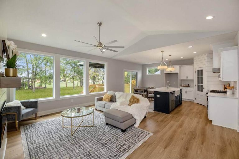 Kitchen and living room in a Silver Series home by KRM Custom Homes